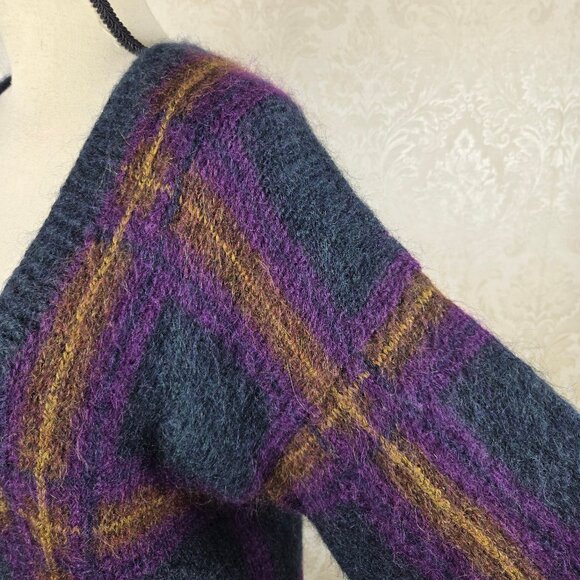 Ellen Tracy Size Small Oversized Vneck Button Front Cardigan Plaid Mohair Blend - Picture 4 of 12